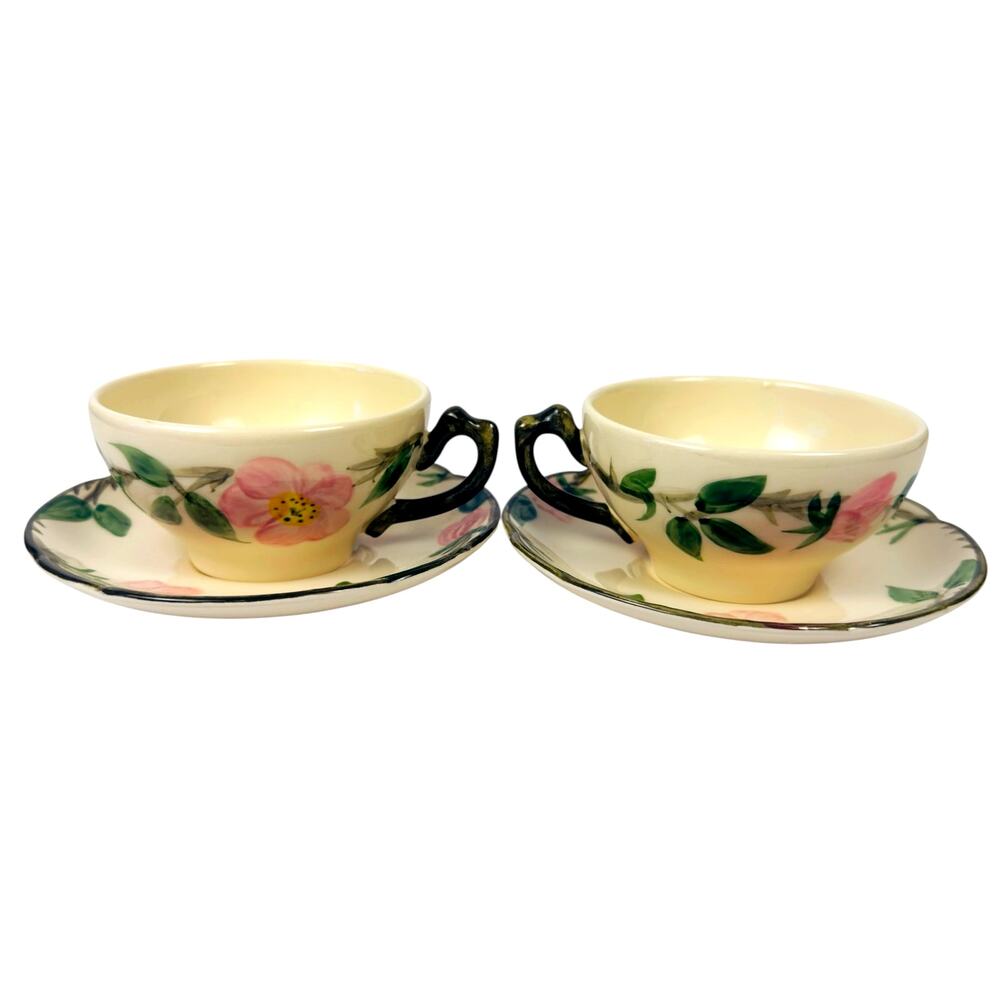 Franciscan Earthenware Desert Rose Set of 2 Tea Cups & Saucers USA